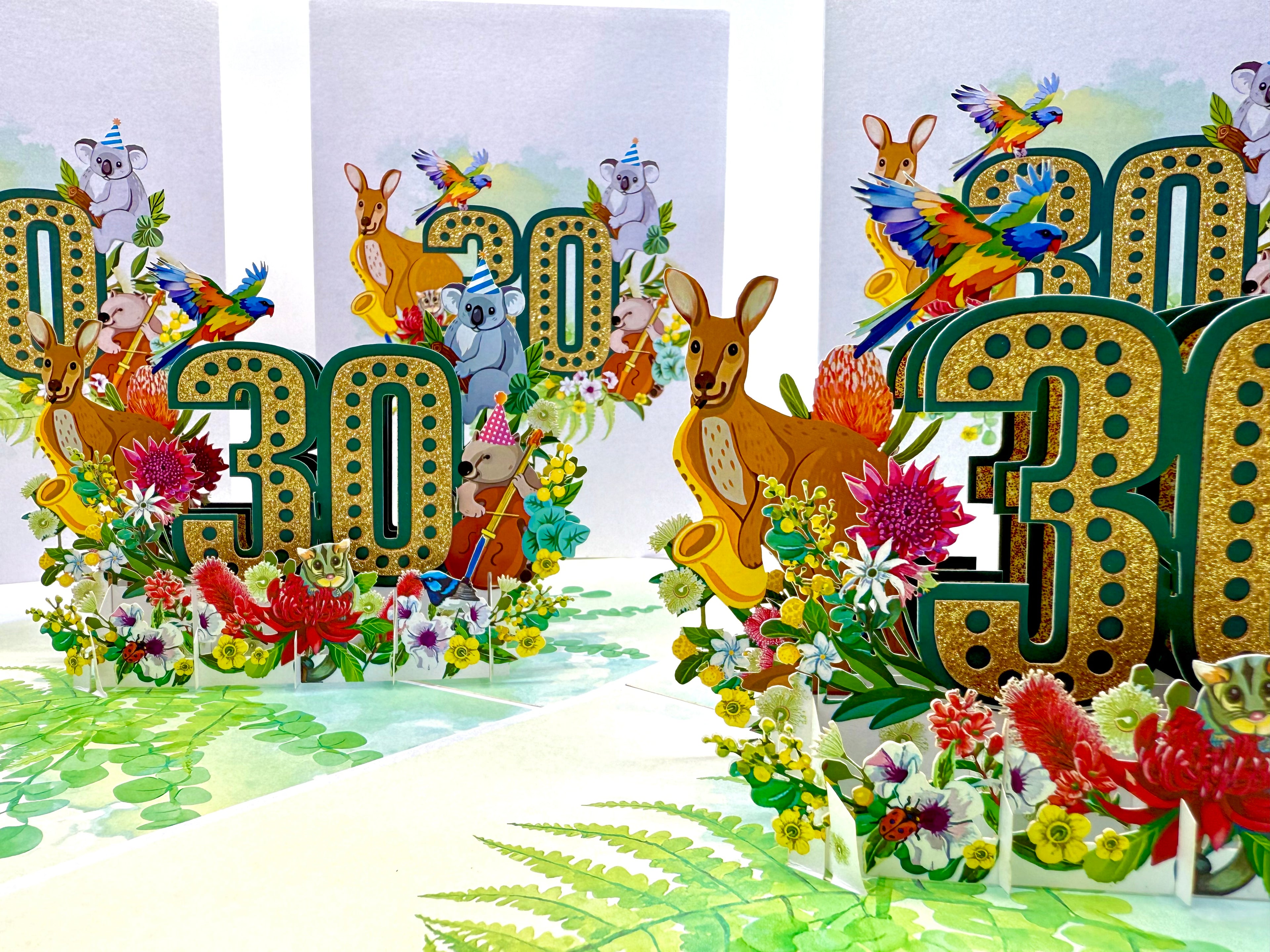 Australian Animal & Native Flower Happy 30th Birthday Origami Pop Cards 3D Pop Up Greeting Card Thank You Handmade Gift Thinking of You Happy Birthday Occasion Australiana Celebrate the Beauty and Happiness During Special Day Best Wishes Gift