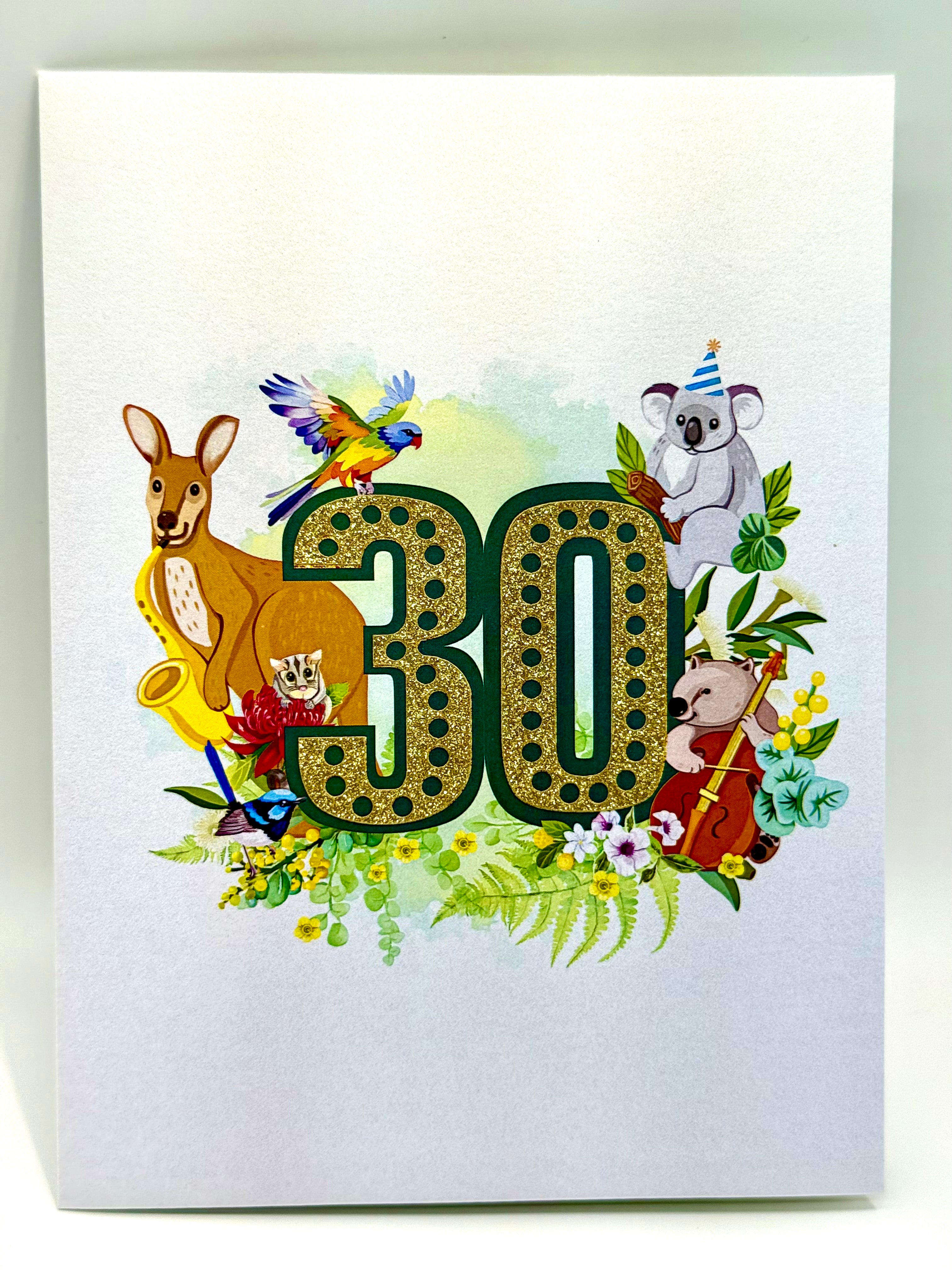 Australian Animal & Native Flower Happy 30th Birthday Origami Pop Cards 3D Pop Up Greeting Card Thank You Handmade Gift Thinking of You Happy Birthday Occasion Australiana Celebrate the Beauty and Happiness During Special Day Best Wishes Gift