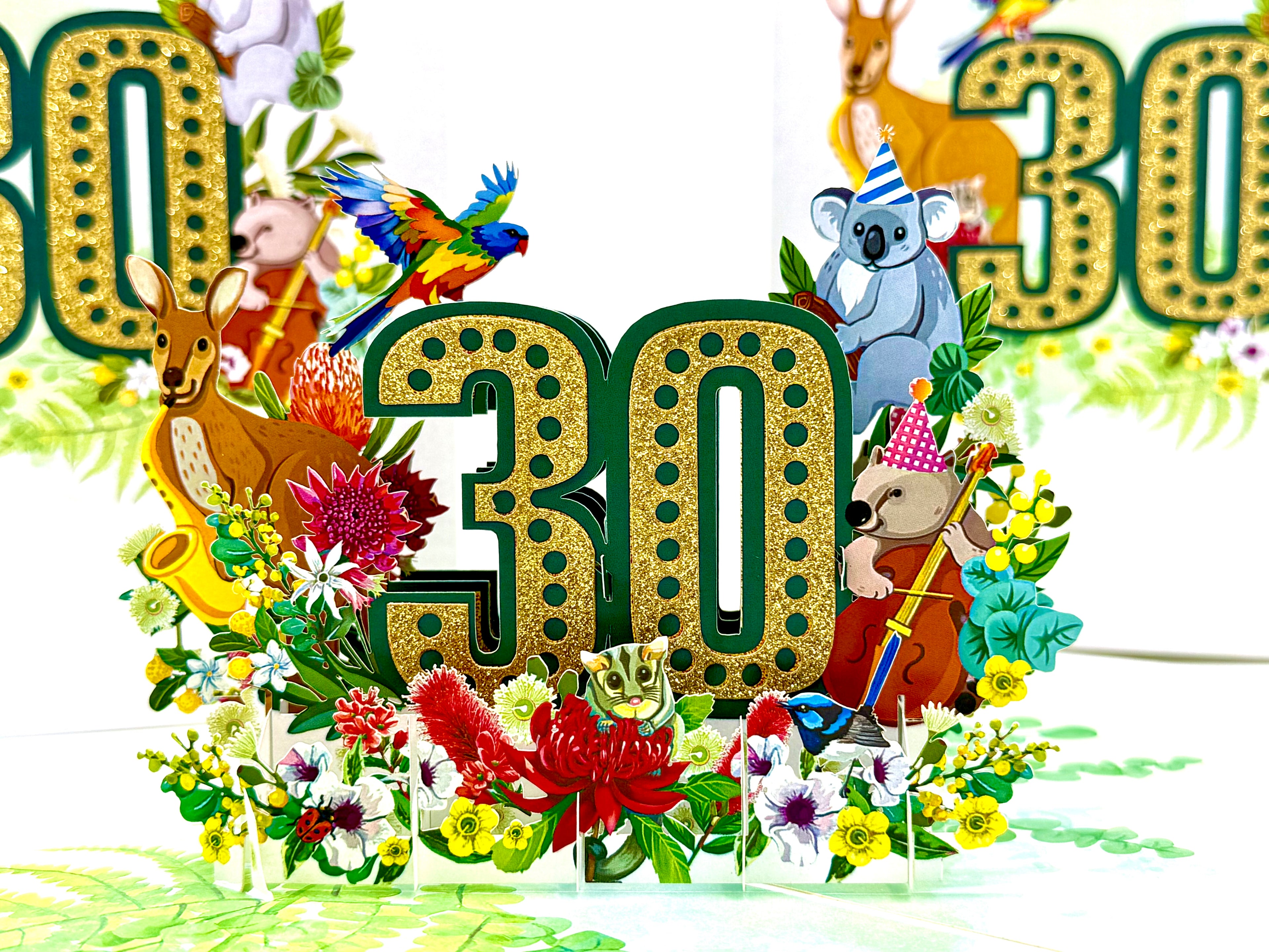 Australian Animal & Native Flower Happy 30th Birthday Origami Pop Cards 3D Pop Up Greeting Card Thank You Handmade Gift Thinking of You Happy Birthday Occasion Australiana Celebrate the Beauty and Happiness During Special Day Best Wishes Gift