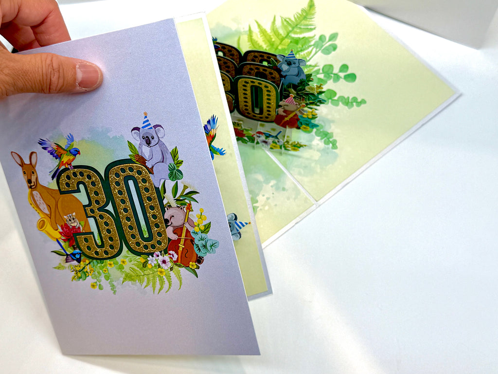 Australian Animal & Native Flower Happy 30th Birthday Origami Pop Cards 3D Pop Up Greeting Card Thank You Handmade Gift Thinking of You Happy Birthday Occasion Australiana Celebrate the Beauty and Happiness During Special Day Best Wishes Gift