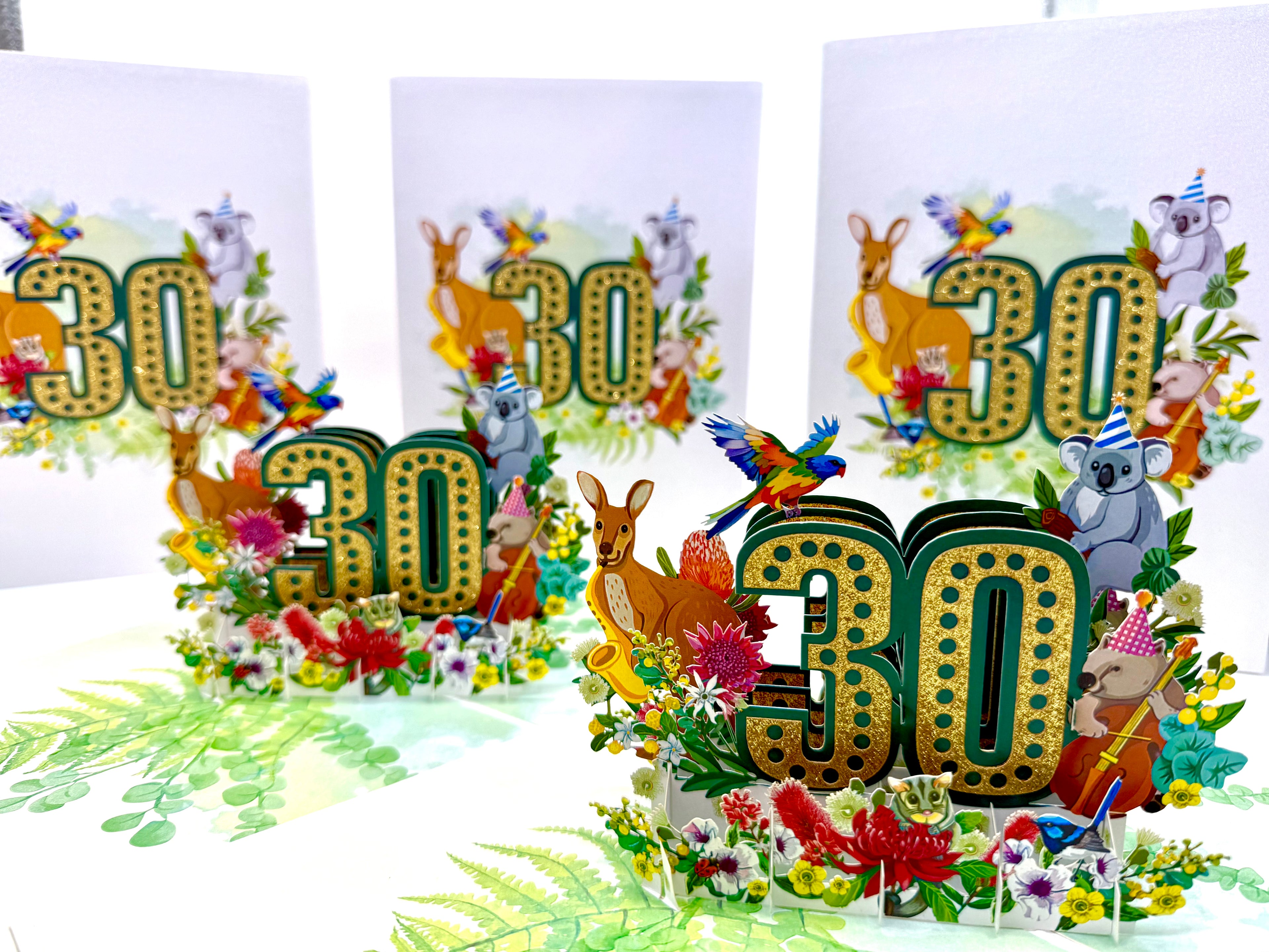 Australian Animal & Native Flower Happy 30th Birthday Origami Pop Cards 3D Pop Up Greeting Card Thank You Handmade Gift Thinking of You Happy Birthday Occasion Australiana Celebrate the Beauty and Happiness During Special Day Best Wishes Gift