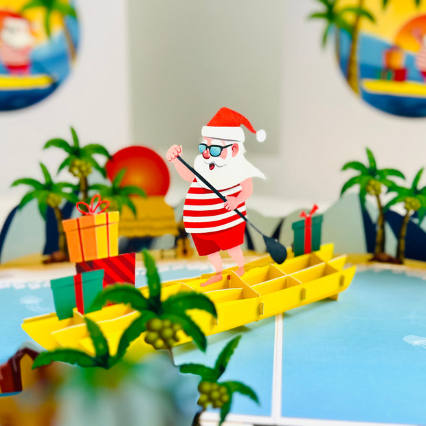 Australian Christmas Santa at Bondi Beach Sydney Aussie Merry Christmas Origami Pop Cards 3D Pop Up Greeting Card Merry Christmas Thank You Handmade Best Wishes Blank Card Gift Happy Holidays Celebrate the Special Day Moment with Family and Friends