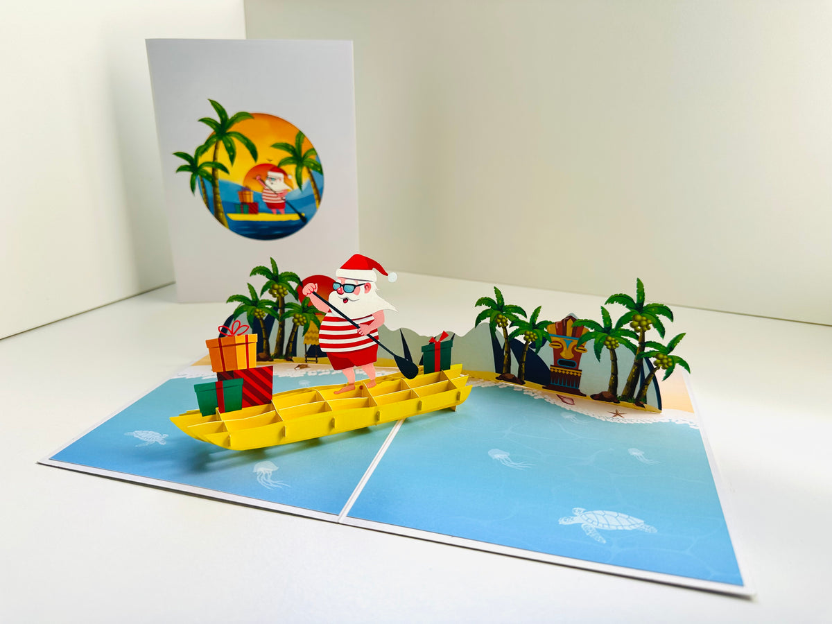 Australian Christmas Santa at Bondi Beach Sydney Aussie Merry Christmas Origami Pop Cards 3D Pop Up Greeting Card Merry Christmas Thank You Handmade Best Wishes Blank Card Gift Happy Holidays Celebrate the Special Day Moment with Family and Friends