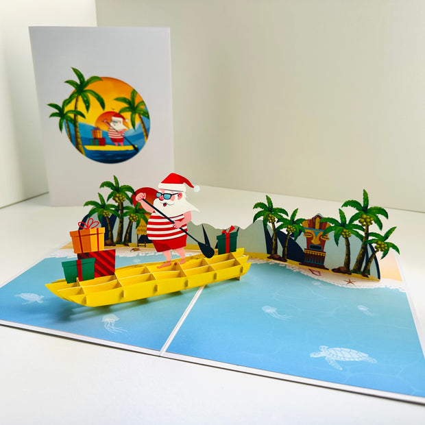 Australian Christmas Santa at Bondi Beach Sydney Aussie Merry Christmas Origami Pop Cards 3D Pop Up Greeting Card Merry Christmas Thank You Handmade Best Wishes Blank Card Gift Happy Holidays Celebrate the Special Day Moment with Family and Friends