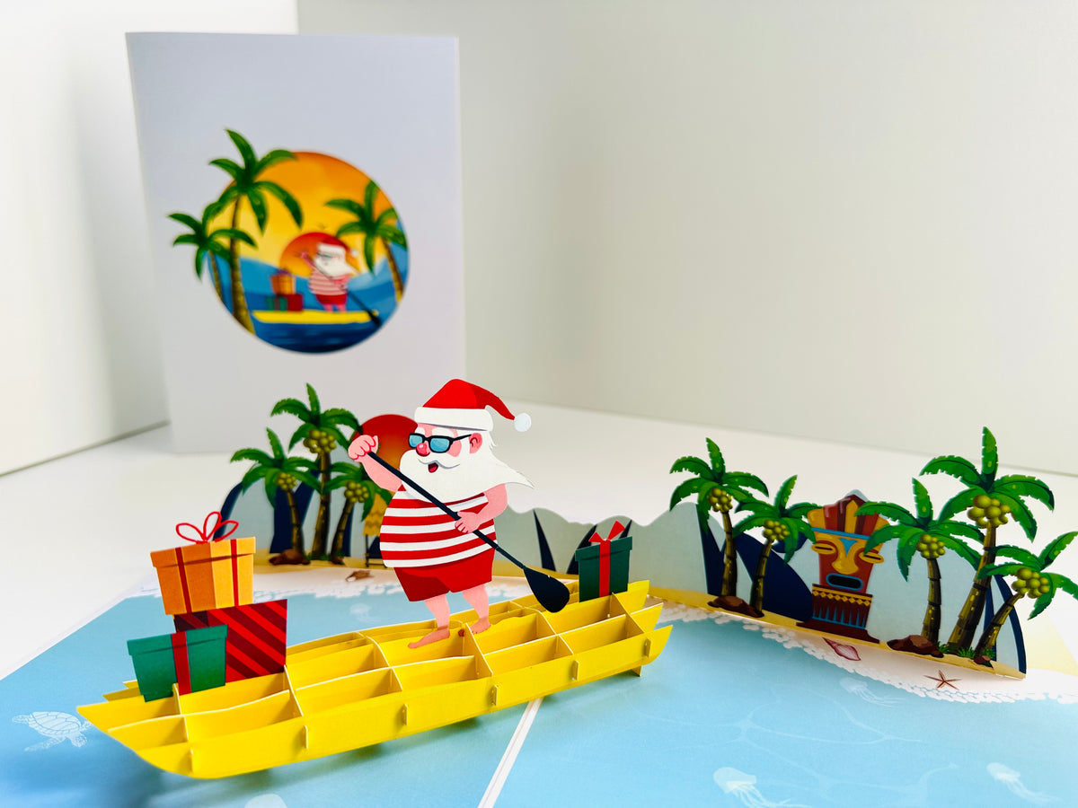Australian Christmas Santa at Bondi Beach Sydney Aussie Merry Christmas Origami Pop Cards 3D Pop Up Greeting Card Merry Christmas Thank You Handmade Best Wishes Blank Card Gift Happy Holidays Celebrate the Special Day Moment with Family and Friends