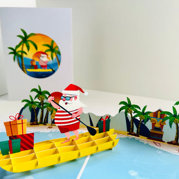Australian Christmas Santa at Bondi Beach Sydney Aussie Merry Christmas Origami Pop Cards 3D Pop Up Greeting Card Merry Christmas Thank You Handmade Best Wishes Blank Card Gift Happy Holidays Celebrate the Special Day Moment with Family and Friends