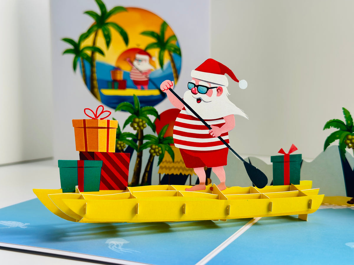 Australian Christmas Santa at Bondi Beach Sydney Aussie Merry Christmas Origami Pop Cards 3D Pop Up Greeting Card Merry Christmas Thank You Handmade Best Wishes Blank Card Gift Happy Holidays Celebrate the Special Day Moment with Family and Friends