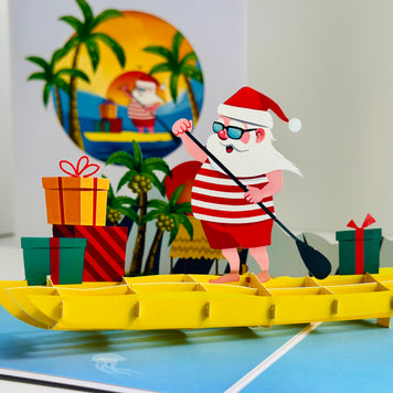 Australian Christmas Santa at Bondi Beach Sydney Aussie Merry Christmas Origami Pop Cards 3D Pop Up Greeting Card Merry Christmas Thank You Handmade Best Wishes Blank Card Gift Happy Holidays Celebrate the Special Day Moment with Family and Friends
