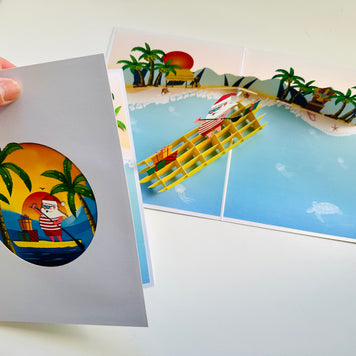 Australian Christmas Santa at Bondi Beach Sydney Aussie Merry Christmas Origami Pop Cards 3D Pop Up Greeting Card Merry Christmas Thank You Handmade Best Wishes Blank Card Gift Happy Holidays Celebrate the Special Day Moment with Family and Friends