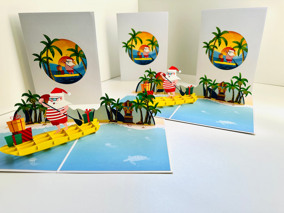 Australian Christmas Santa at Bondi Beach Sydney Aussie Merry Christmas Origami Pop Cards 3D Pop Up Greeting Card Merry Christmas Thank You Handmade Best Wishes Blank Card Gift Happy Holidays Celebrate the Special Day Moment with Family and Friends