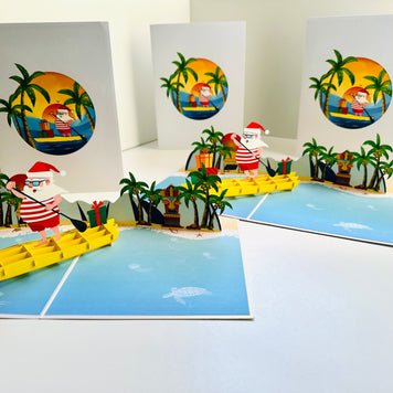 Australian Christmas Santa at Bondi Beach Sydney Aussie Merry Christmas Origami Pop Cards 3D Pop Up Greeting Card Merry Christmas Thank You Handmade Best Wishes Blank Card Gift Happy Holidays Celebrate the Special Day Moment with Family and Friends