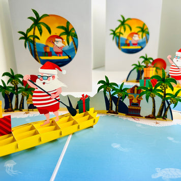 Australian Christmas Santa at Bondi Beach Sydney Aussie Merry Christmas Origami Pop Cards 3D Pop Up Greeting Card Merry Christmas Thank You Handmade Best Wishes Blank Card Gift Happy Holidays Celebrate the Special Day Moment with Family and Friends