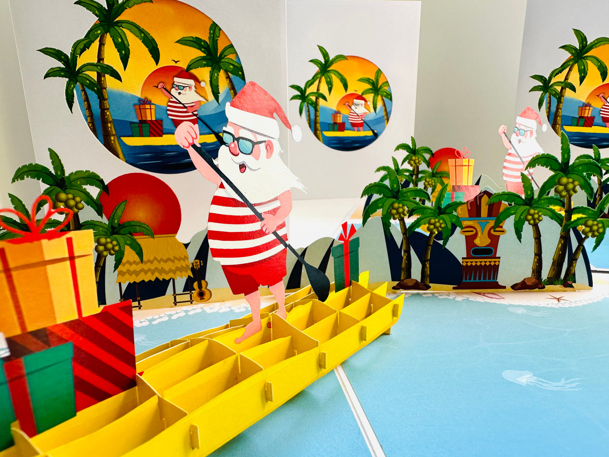 Australian Christmas Santa at Bondi Beach Sydney Aussie Merry Christmas Origami Pop Cards 3D Pop Up Greeting Card Merry Christmas Thank You Handmade Best Wishes Blank Card Gift Happy Holidays Celebrate the Special Day Moment with Family and Friends