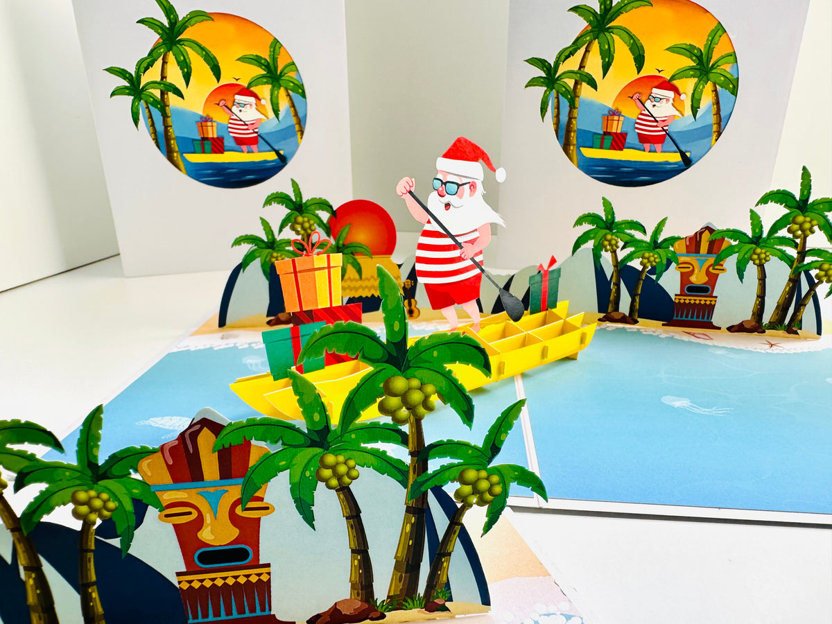 Australian Christmas Santa at Bondi Beach Sydney Aussie Merry Christmas Origami Pop Cards 3D Pop Up Greeting Card Merry Christmas Thank You Handmade Best Wishes Blank Card Gift Happy Holidays Celebrate the Special Day Moment with Family and Friends