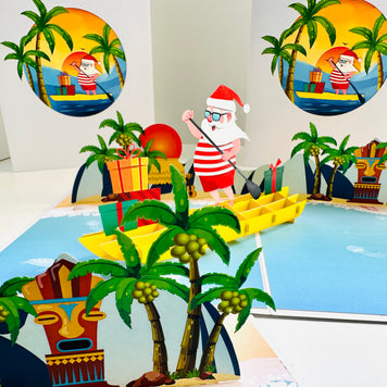 Australian Christmas Santa at Bondi Beach Sydney Aussie Merry Christmas Origami Pop Cards 3D Pop Up Greeting Card Merry Christmas Thank You Handmade Best Wishes Blank Card Gift Happy Holidays Celebrate the Special Day Moment with Family and Friends