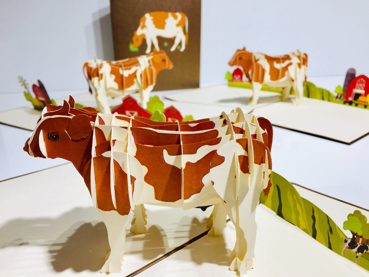 Australian Cow in Brown & White Origami Pop Cards 3D Pop Up Greeting Card Happy Birthday Thank You Handmade Gift Thinking of You Blank Card for Any Occasion Happy Mother's Day Happy Father's Australiana Celebrate the Beauty of Flower