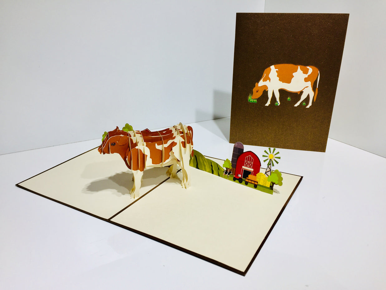 Australian Cow in Brown & White Origami Pop Cards 3D Pop Up Greeting Card Happy Birthday Thank You Handmade Gift Thinking of You Blank Card for Any Occasion Happy Mother's Day Happy Father's Australiana Celebrate the Beauty of Flower