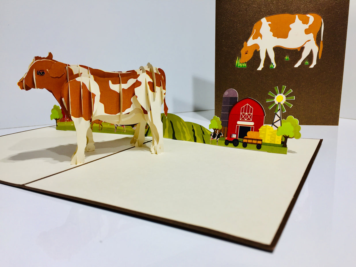 Australian Cow in Brown & White Origami Pop Cards 3D Pop Up Greeting Card Happy Birthday Thank You Handmade Gift Thinking of You Blank Card for Any Occasion Happy Mother's Day Happy Father's Australiana Celebrate the Beauty of Flower