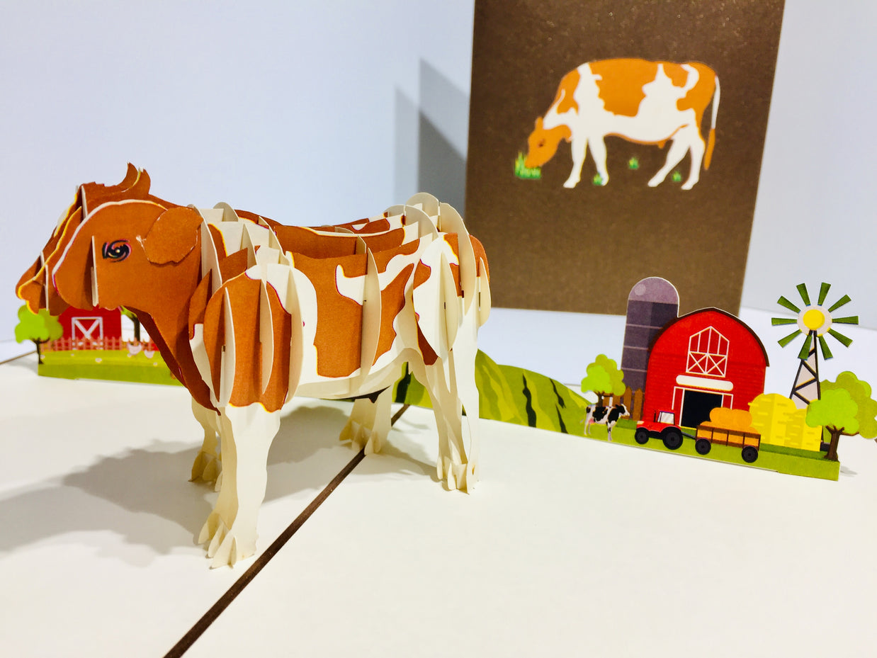 Australian Cow in Brown & White Origami Pop Cards 3D Pop Up Greeting Card Happy Birthday Thank You Handmade Gift Thinking of You Blank Card for Any Occasion Happy Mother's Day Happy Father's Australiana Celebrate the Beauty of Flower