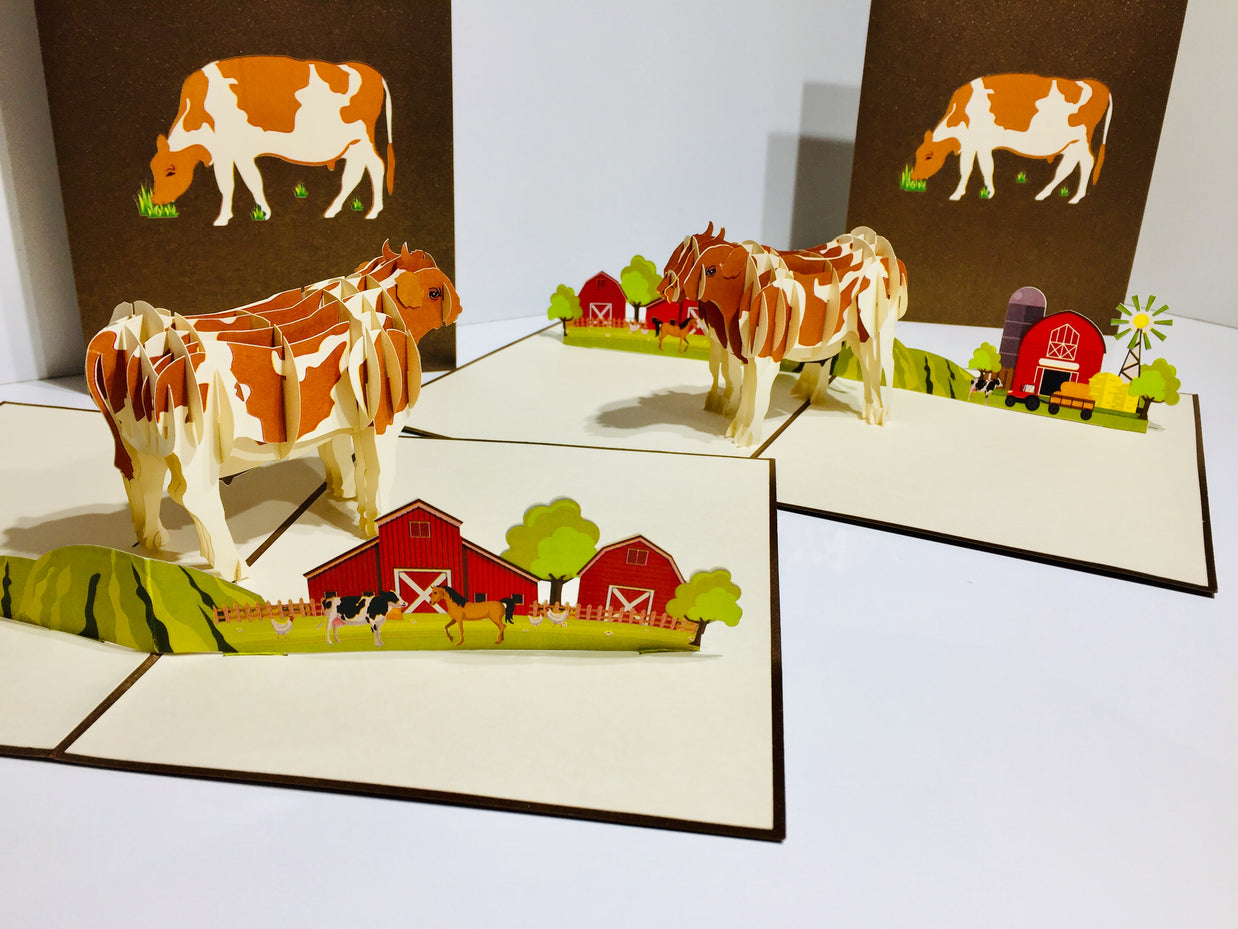 Australian Cow in Brown & White Origami Pop Cards 3D Pop Up Greeting Card Happy Birthday Thank You Handmade Gift Thinking of You Blank Card for Any Occasion Happy Mother's Day Happy Father's Australiana Celebrate the Beauty of Flower