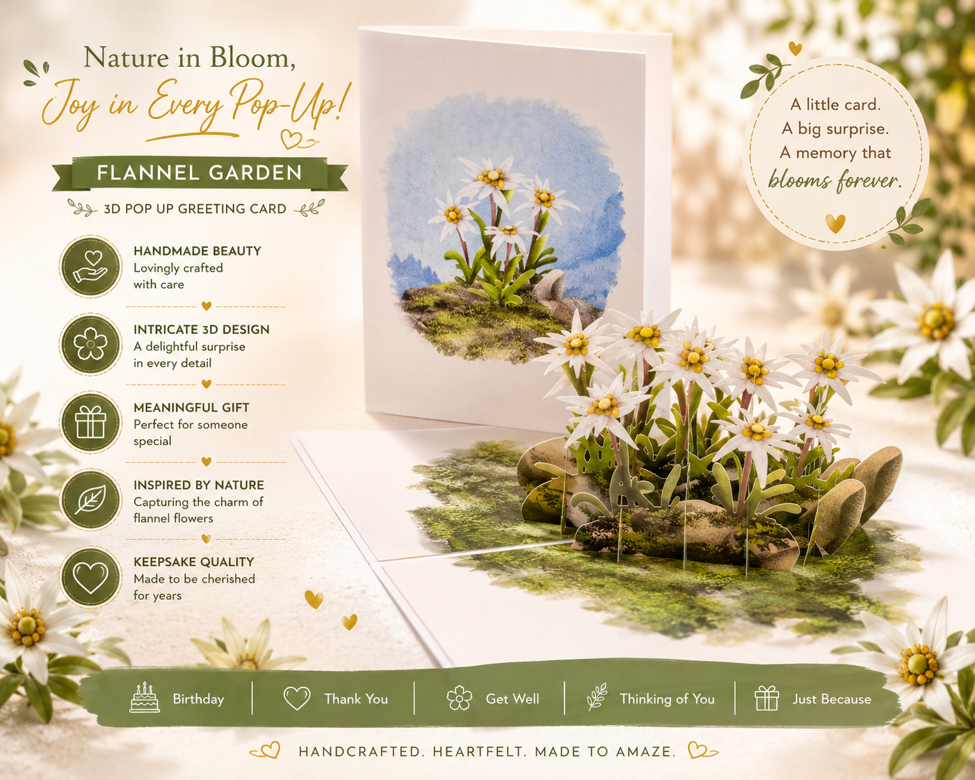 Australian Flannel Native Flower Garden Origami Pop Cards 3D Pop Up Greeting Card Happy Birthday Thank You Handmade Gift Thinking of You Blank Card for Any Occasion Happy Mother's Day Happy Father's Australiana Celebrate the Beauty of Flower