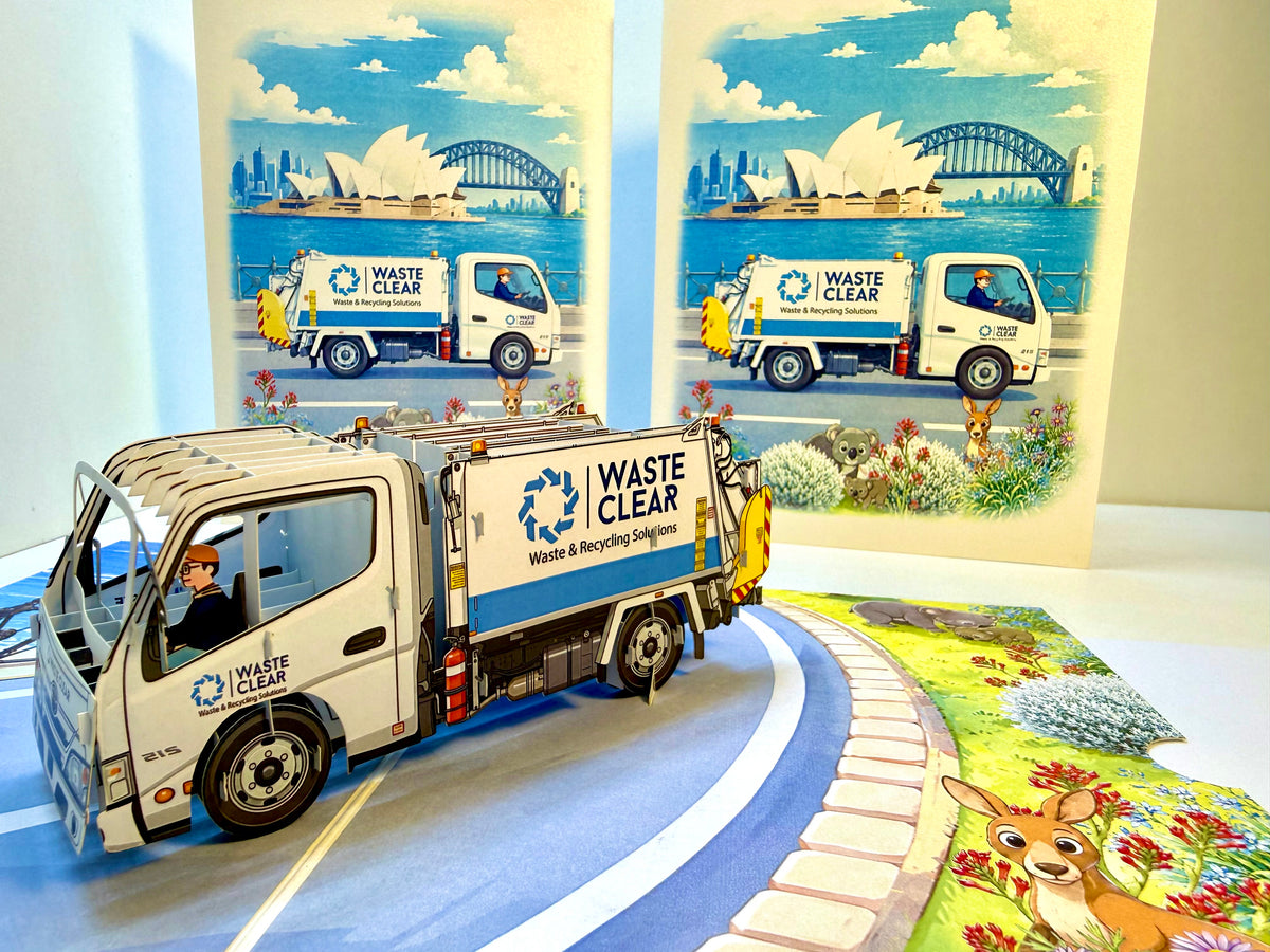 Australian Garbage Collection Truck Origami Pop Cards 3D Pop Up Greeting Card Thank You Handmade Gift Thinking of You Happy Birthday Occasion Australiana Celebrate the Beauty and Happiness During Special Day