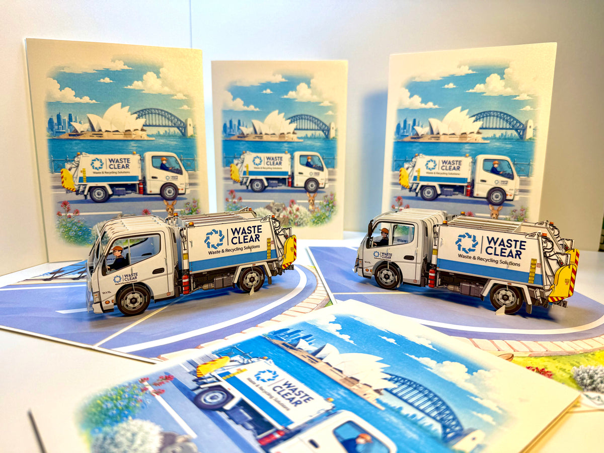 Australian Garbage Collection Truck Origami Pop Cards 3D Pop Up Greeting Card Thank You Handmade Gift Thinking of You Happy Birthday Occasion Australiana Celebrate the Beauty and Happiness During Special Day