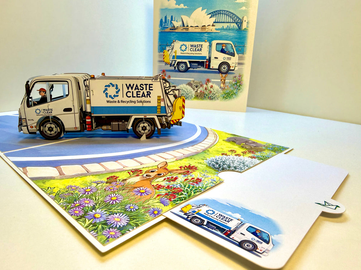 Australian Garbage Collection Truck Origami Pop Cards 3D Pop Up Greeting Card Thank You Handmade Gift Thinking of You Happy Birthday Occasion Australiana Celebrate the Beauty and Happiness During Special Day