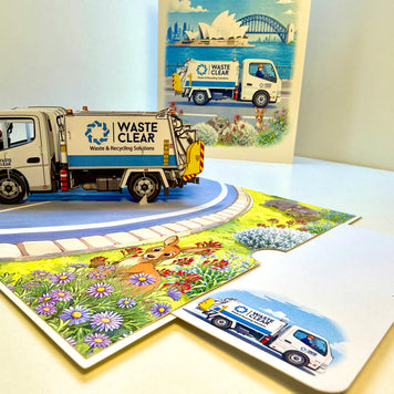Australian Garbage Collection Truck Origami Pop Cards 3D Pop Up Greeting Card Thank You Handmade Gift Thinking of You Happy Birthday Occasion Australiana Celebrate the Beauty and Happiness During Special Day
