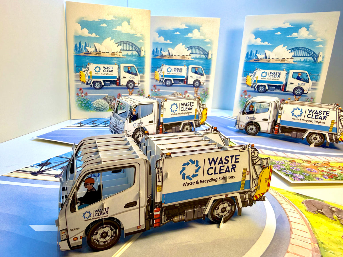 Australian Garbage Collection Truck Origami Pop Cards 3D Pop Up Greeting Card Thank You Handmade Gift Thinking of You Happy Birthday Occasion Australiana Celebrate the Beauty and Happiness During Special Day