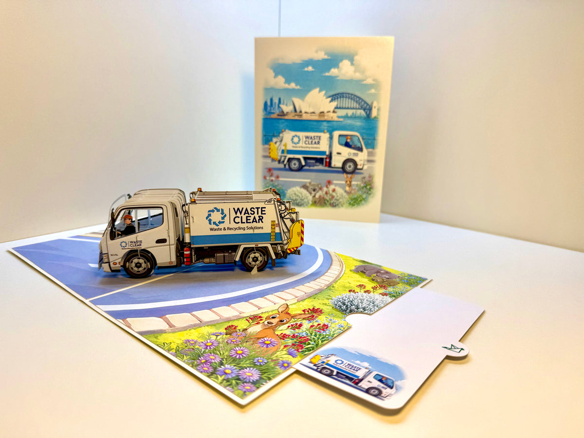 Australian Garbage Collection Truck Origami Pop Cards 3D Pop Up Greeting Card Thank You Handmade Gift Thinking of You Happy Birthday Occasion Australiana Celebrate the Beauty and Happiness During Special Day
