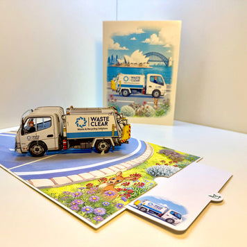 Australian Garbage Collection Truck Origami Pop Cards 3D Pop Up Greeting Card Thank You Handmade Gift Thinking of You Happy Birthday Occasion Australiana Celebrate the Beauty and Happiness During Special Day