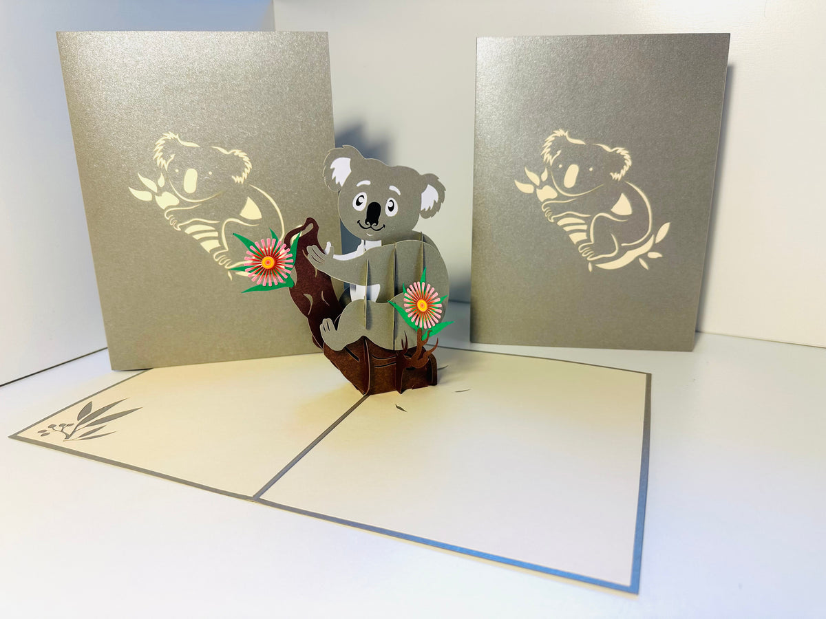Australian Koala & Gumnut Blossoms Origami Pop Cards 3D Pop Up Greeting Card Happy Birthday Thank You Handmade Gift Thinking of You Blank Card for Any Occasion Happy Mother's Day Happy Father's Australiana Animals