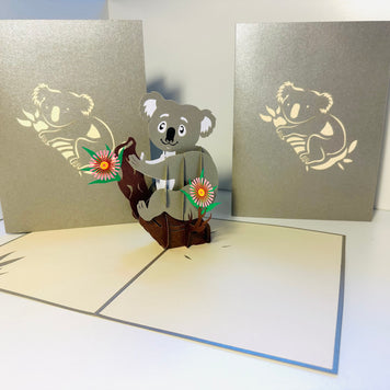 Australian Koala & Gumnut Blossoms Origami Pop Cards 3D Pop Up Greeting Card Happy Birthday Thank You Handmade Gift Thinking of You Blank Card for Any Occasion Happy Mother's Day Happy Father's Australiana Animals