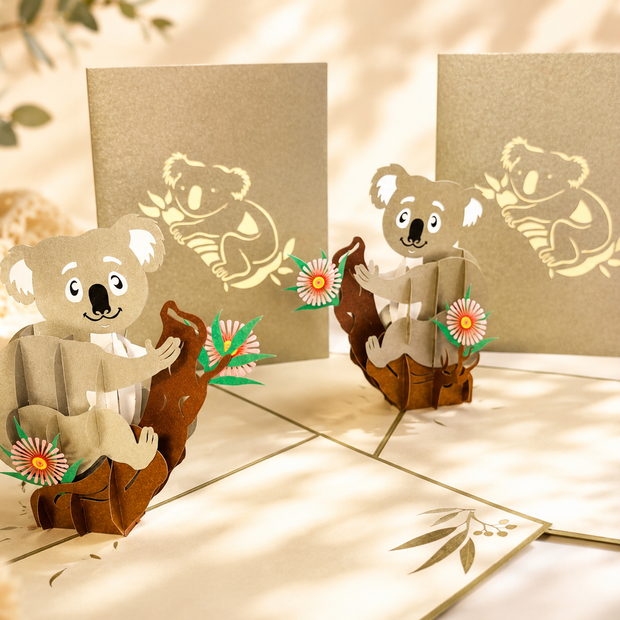 Australian Koala & Gumnut Blossoms Origami Pop Cards 3D Pop Up Greeting Card Happy Birthday Thank You Handmade Gift Thinking of You Blank Card for Any Occasion Happy Mother's Day Happy Father's Australiana Animals