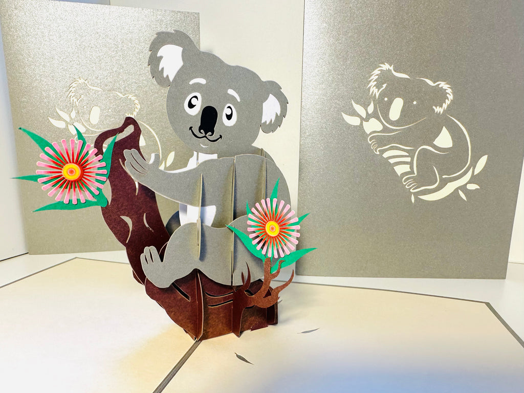 Australian Koala & Gumnut Blossoms Origami Pop Cards 3D Pop Up Greeting Card Happy Birthday Thank You Handmade Gift Thinking of You Blank Card for Any Occasion Happy Mother's Day Happy Father's Australiana Animals