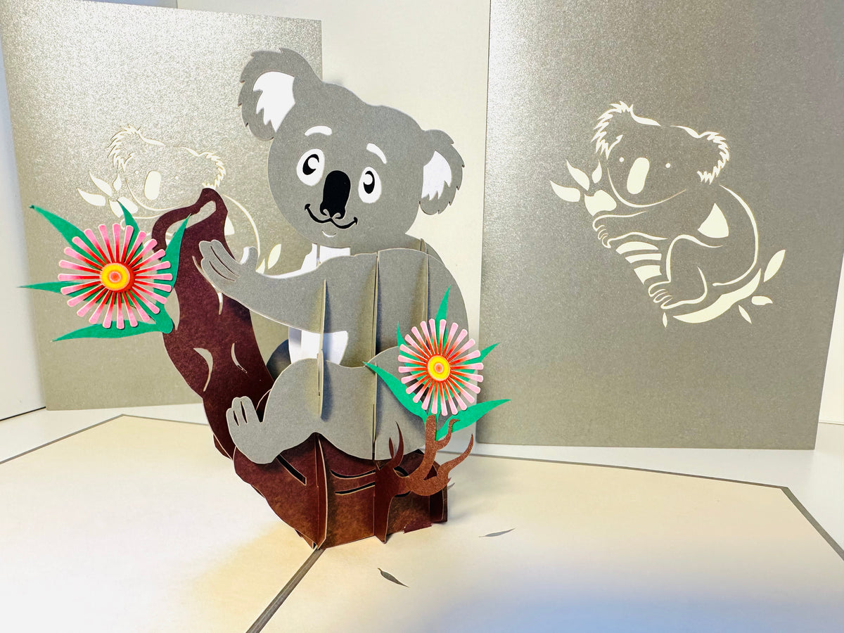 Australian Koala & Gumnut Blossoms Origami Pop Cards 3D Pop Up Greeting Card Happy Birthday Thank You Handmade Gift Thinking of You Blank Card for Any Occasion Happy Mother's Day Happy Father's Australiana Animals