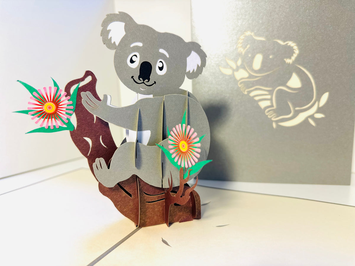 Australian Koala & Gumnut Blossoms Origami Pop Cards 3D Pop Up Greeting Card Happy Birthday Thank You Handmade Gift Thinking of You Blank Card for Any Occasion Happy Mother's Day Happy Father's Australiana Animals