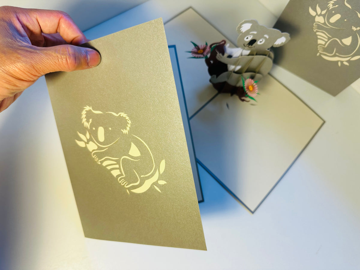 Australian Koala & Gumnut Blossoms Origami Pop Cards 3D Pop Up Greeting Card Happy Birthday Thank You Handmade Gift Thinking of You Blank Card for Any Occasion Happy Mother's Day Happy Father's Australiana Animals