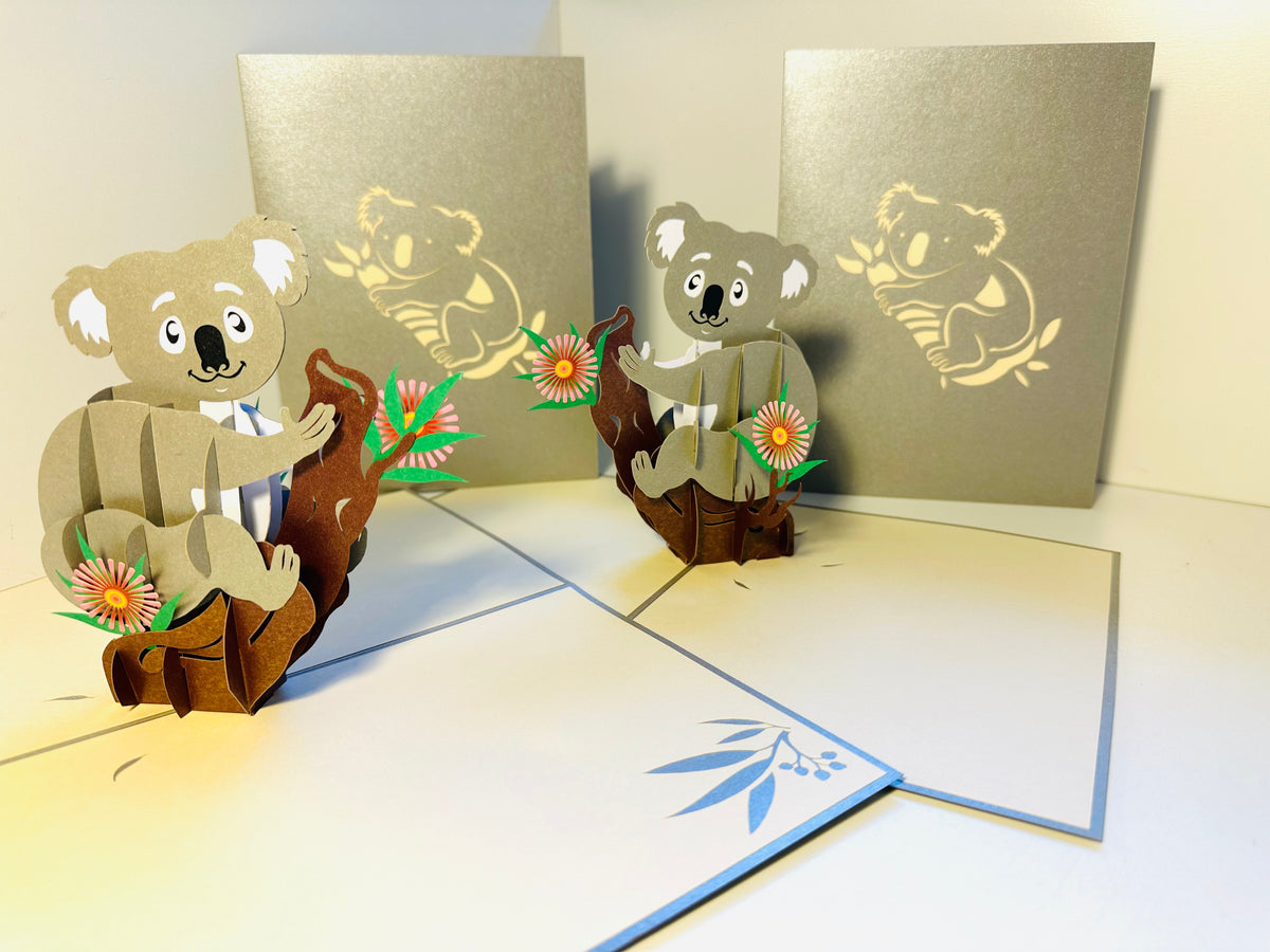 Australian Koala & Gumnut Blossoms Origami Pop Cards 3D Pop Up Greeting Card Happy Birthday Thank You Handmade Gift Thinking of You Blank Card for Any Occasion Happy Mother's Day Happy Father's Australiana Animals