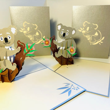 Australian Koala & Gumnut Blossoms Origami Pop Cards 3D Pop Up Greeting Card Happy Birthday Thank You Handmade Gift Thinking of You Blank Card for Any Occasion Happy Mother's Day Happy Father's Australiana Animals