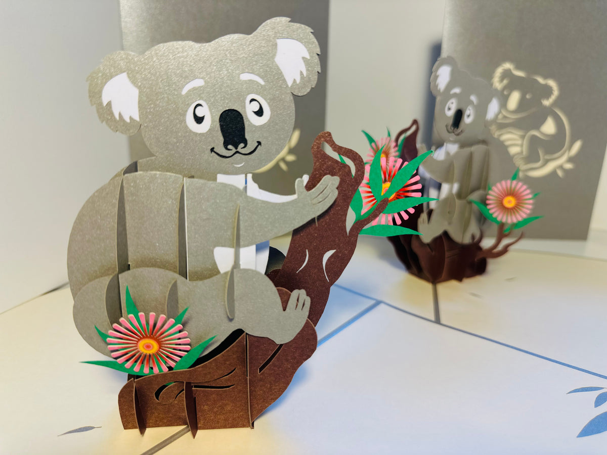 Australian Koala & Gumnut Blossoms Origami Pop Cards 3D Pop Up Greeting Card Happy Birthday Thank You Handmade Gift Thinking of You Blank Card for Any Occasion Happy Mother's Day Happy Father's Australiana Animals