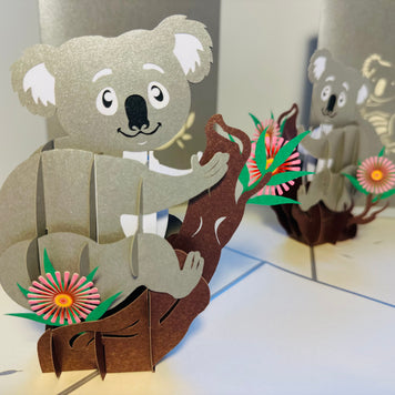 Australian Koala & Gumnut Blossoms Origami Pop Cards 3D Pop Up Greeting Card Happy Birthday Thank You Handmade Gift Thinking of You Blank Card for Any Occasion Happy Mother's Day Happy Father's Australiana Animals