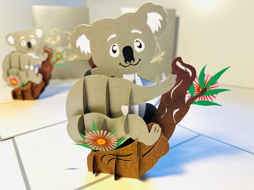 Australian Koala & Gumnut Blossoms Origami Pop Cards 3D Pop Up Greeting Card Happy Birthday Thank You Handmade Gift Thinking of You Blank Card for Any Occasion Happy Mother's Day Happy Father's Australiana Animals