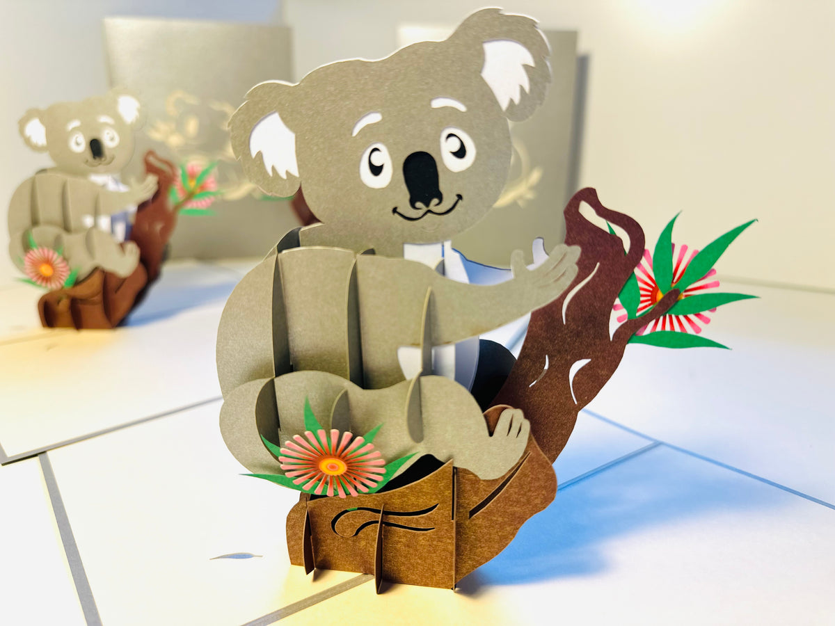 Australian Koala & Gumnut Blossoms Origami Pop Cards 3D Pop Up Greeting Card Happy Birthday Thank You Handmade Gift Thinking of You Blank Card for Any Occasion Happy Mother's Day Happy Father's Australiana Animals