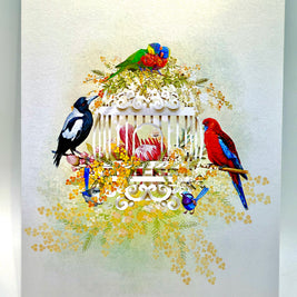 Australian Native Bird Cage with Flowers & Butterflies Origami Pop Cards 3D Pop Up Greeting Card Celebrate Happy Birthday Thank You Handmade Best Wishes Gift Thinking of You Blank Card for Any Occasion Happy Mother's Day Happy Father's Day Australiana