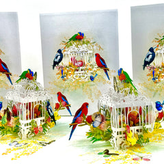 Australian Native Bird Cage with Flowers & Butterflies Origami Pop Cards 3D Pop Up Greeting Card Celebrate Happy Birthday Thank You Handmade Best Wishes Gift Thinking of You Blank Card for Any Occasion Happy Mother's Day Happy Father's Day Australiana
