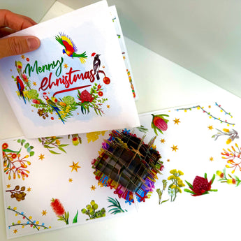 Australian Native Birds & Flowers Christmas Tree Origami Pop Cards 3D Pop Up Greeting Card Merry Christmas Thank You Handmade Best Wishes Blank Card Gift Happy Holidays Celebrate the Special Day