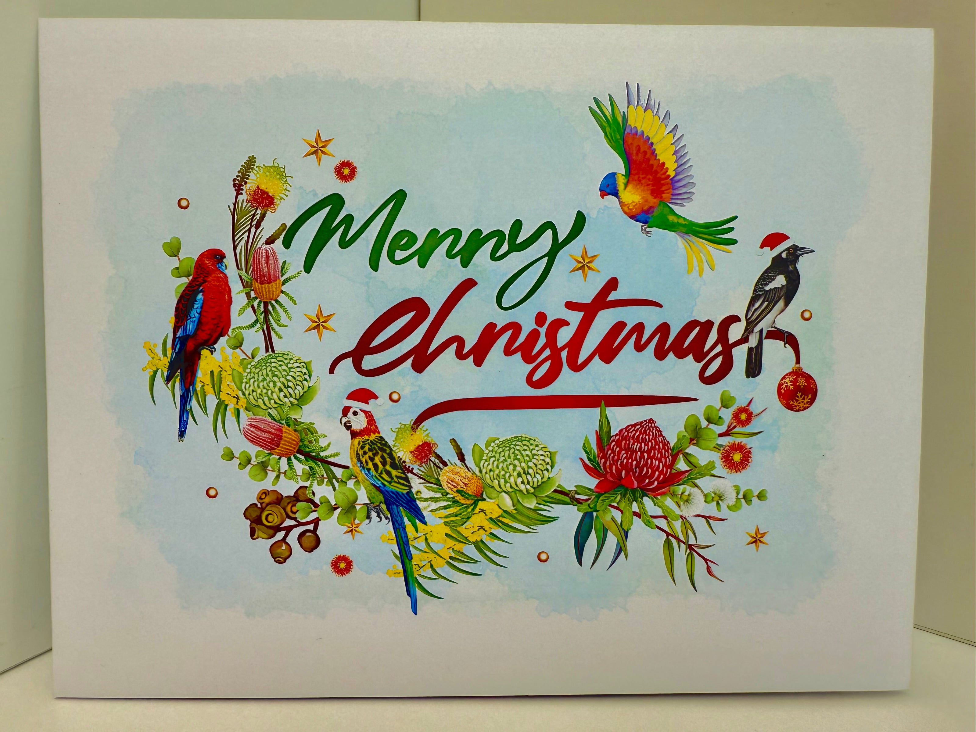 Australian Native Birds & Flowers Christmas Tree Origami Pop Cards 3D Pop Up Greeting Card Merry Christmas Thank You Handmade Best Wishes Blank Card Gift Happy Holidays Celebrate the Special Day