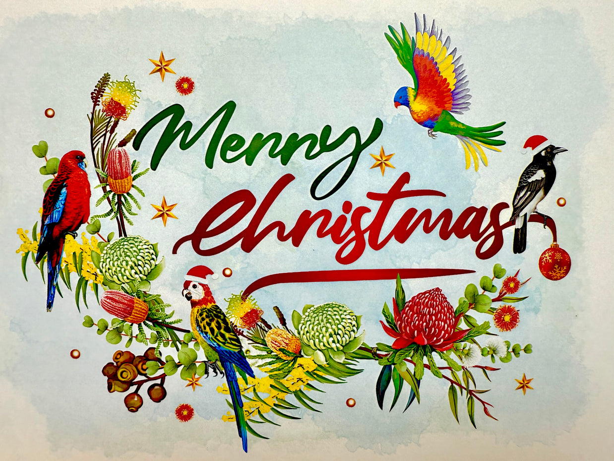 Australian Native Birds & Flowers Christmas Tree Origami Pop Cards 3D Pop Up Greeting Card Merry Christmas Thank You Handmade Best Wishes Blank Card Gift Happy Holidays Celebrate the Special Day